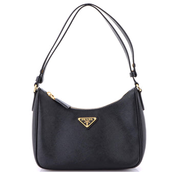 Prada Adjustable Handle Zip Hobo Saffiano Leather Mini