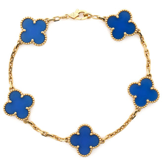 Van Cleef & Arpels Vintage Alhambra 5 Motifs Bracelet 18K Yellow Gold and Agate