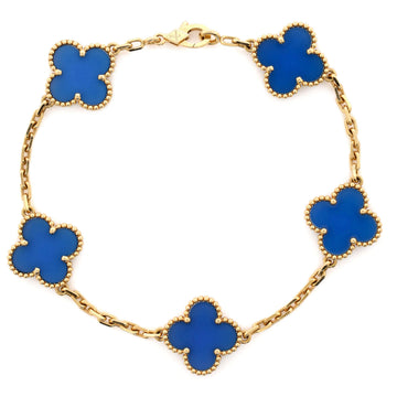 Van Cleef & Arpels Vintage Alhambra 5 Motifs Bracelet 18K Yellow Gold and Agate