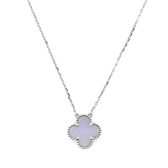 Van Cleef & Arpels Vintage Alhambra Pendant Necklace 18K White Gold and Chalcedony