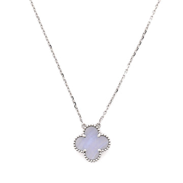 Van Cleef & Arpels Vintage Alhambra Pendant Necklace 18K White Gold and Chalcedony