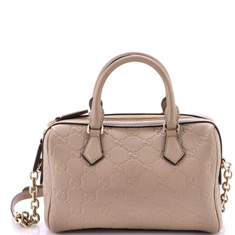 Gucci Emblem Boston Bag GG Embossed Leather Medium