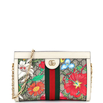 Gucci Ophidia Chain Shoulder Bag Flora GG Coated Canvas Small
