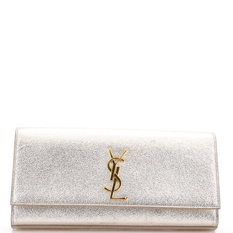 Saint Laurent Classic Monogram Clutch Metallic Calfskin Long