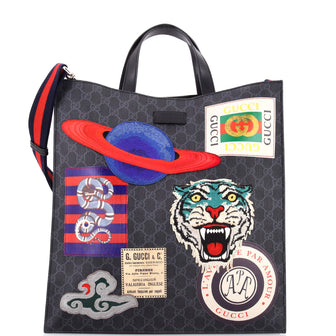 Gucci Courrier Convertible Soft Open Tote GG Coated Canvas with Applique North South