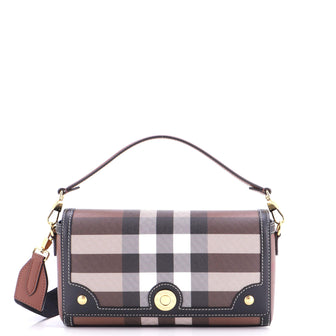 Burberry Note Convertible Top Handle Bag Check E-Canvas with Leather