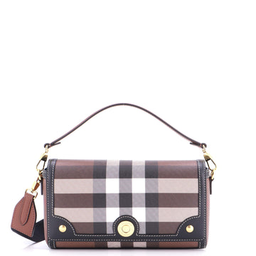 Burberry Note Convertible Top Handle Bag Check E-Canvas with Leather
