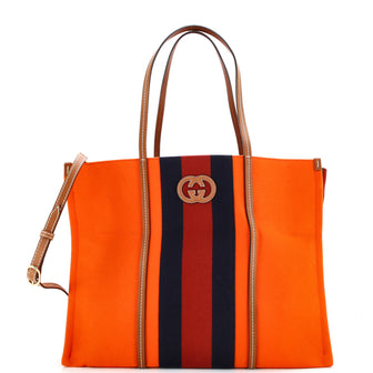 Gucci Interlocking G Web Tote Canvas Large