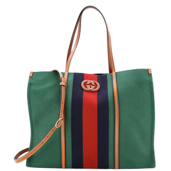Gucci Interlocking G Web Tote Canvas Large