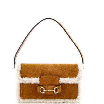Gucci Horsebit 1955 Shoulder Bag Suede with Shearling Mini