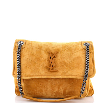 Saint Laurent Niki Chain Flap Bag Matelasse Chevron Suede Medium