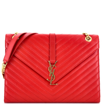 Saint Laurent Classic Monogram Envelope Satchel Matelasse Chevron Leather Large