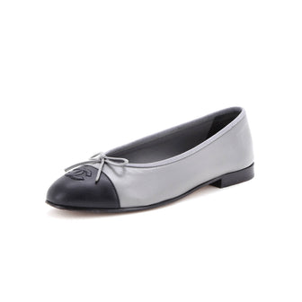 Chanel Women's CC Cap Toe Bow Ballerina Flats Leather