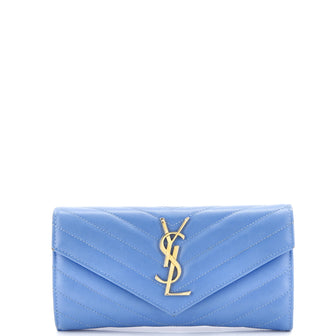 Saint Laurent Classic Monogram Flap Wallet Matelasse Chevron Leather Large