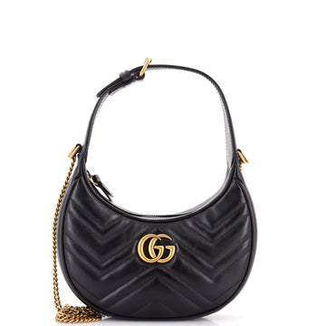 Gucci GG Marmont Half Moon Hobo Matelasse Leather Mini