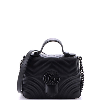 Gucci GG Marmont Monochrome Top Handle Flap Bag Matelasse Leather Mini