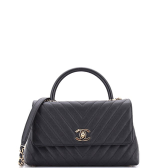 Chanel Coco Top Handle Bag Chevron Caviar Small
