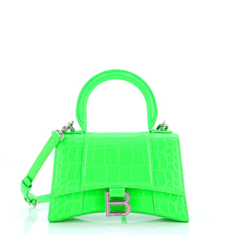 Balenciaga Hourglass Top Handle Bag Crocodile Embossed Leather XS