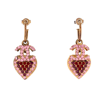 Chanel Dangling CC Heart Drop Hoop Earrings Metal and Crystals