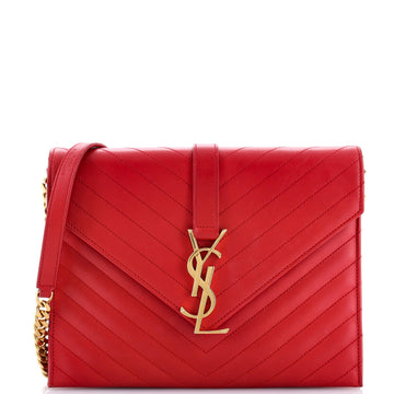 Saint Laurent Classic Monogram Envelope Chain Bag Matelasse Chevron Leather Medium