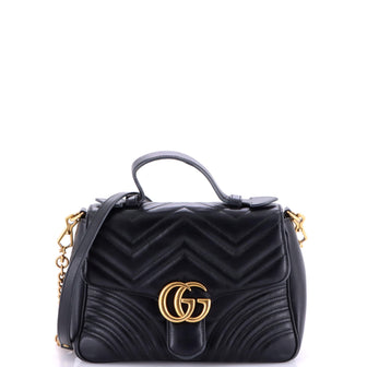 Gucci GG Marmont Top Handle Flap Bag Matelasse Leather Small