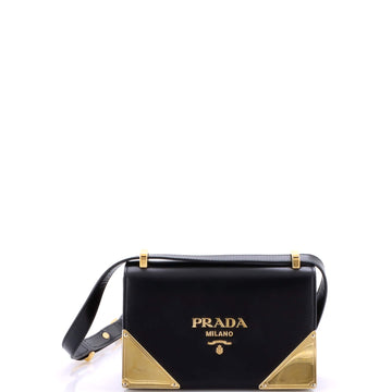 Prada Triangle Metal Plate Shoulder Bag City Calf Small