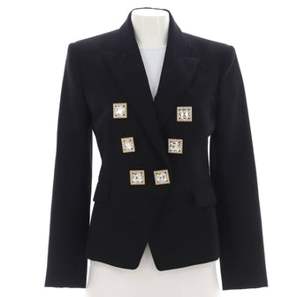 Balmain Women's Crystal Button Double Breasted Blazer Wool