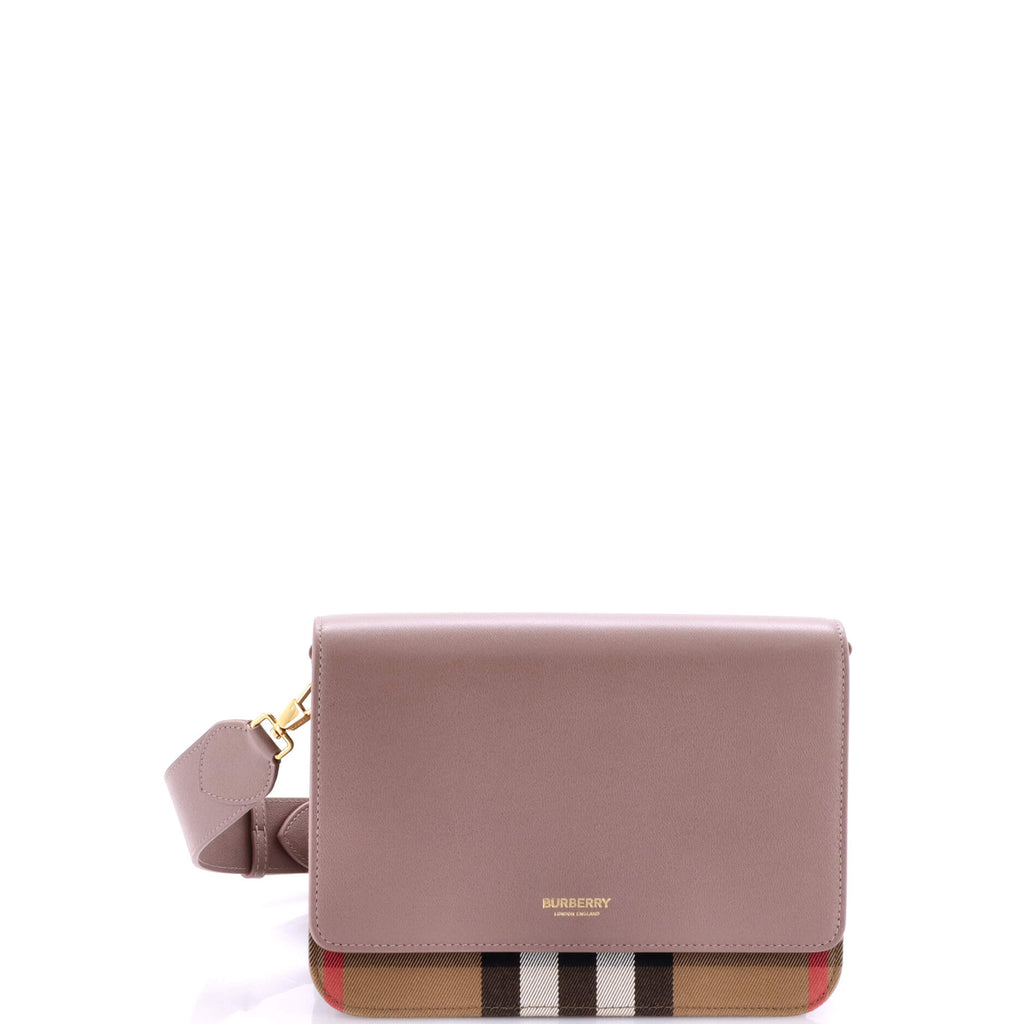 Burberry Mackford Shoulder Bag Leather and House Check Canvas