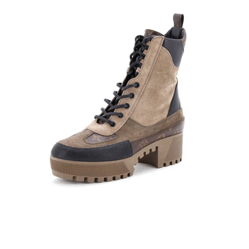 Louis Vuitton Women's Laureate Platform Desert Boots Suede with Monogram Canvas