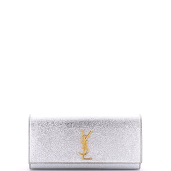 Saint Laurent Classic Monogram Clutch Metallic Calfskin Long