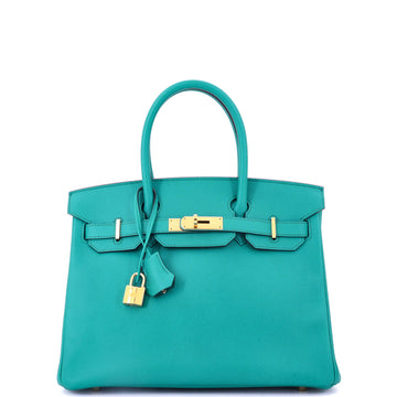 Hermes Birkin Handbag Blue Epsom with Gold Hardware 30