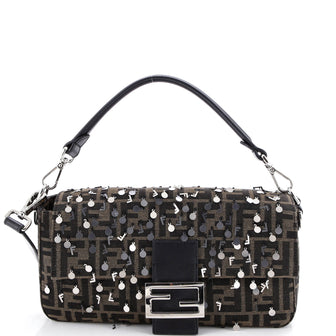 Fendi Baguette NM Bag Sequin Embroidered Zucca Canvas Medium