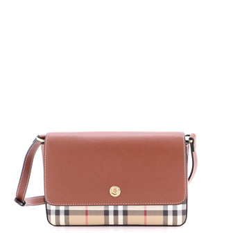 Burberry Hampshire Shoulder Bag Leather and Vintage Check Canvas Small