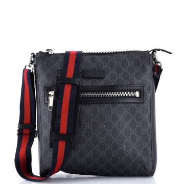 Gucci Web Strap Front Zip Messenger Bag GG Coated Canvas Medium