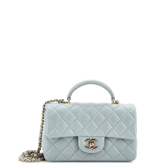 Chanel Classic Single Flap Top Handle Bag Quilted Lambskin Mini