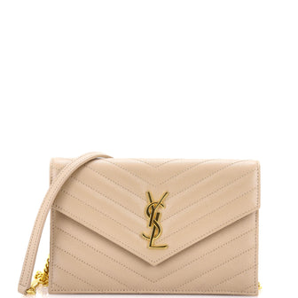 Saint Laurent Classic Monogram Wallet on Chain Matelasse Chevron Leather Small