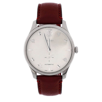 Gucci G-Timeless Tiger Charm Automatic Watch Stainless Steel and Leather 40