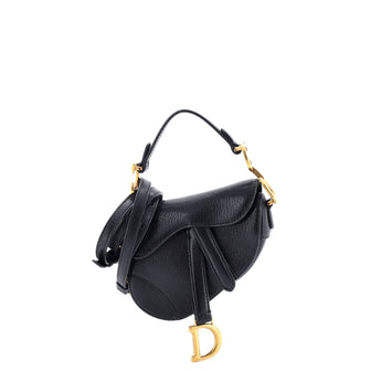 Christian Dior Saddle Handbag with Strap Leather Micro