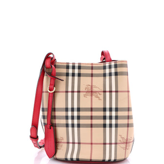 Burberry Lorne Bucket Bag Haymarket Coated Canvas Small