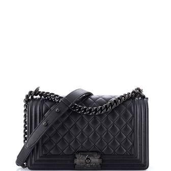 Chanel So Black Boy Flap Bag Quilted Caviar Old Medium