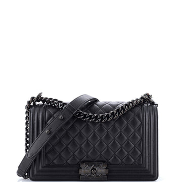 Chanel So Black Boy Flap Bag Quilted Caviar Old Medium