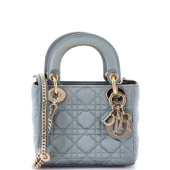 Christian Dior Lady Dior Bag Cannage Quilt Satin with Crystal Charms Mini