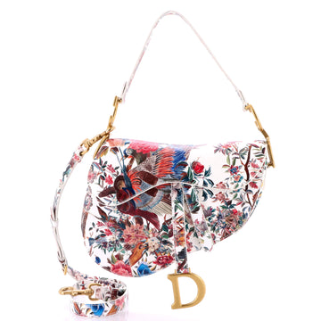 Christian Dior Saddle Handbag with Strap Printed Leather Medium