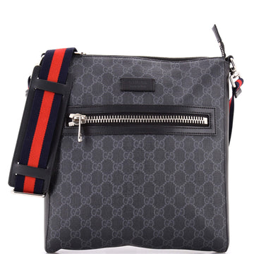 Gucci Web Strap Front Zip Messenger Bag GG Coated Canvas Medium