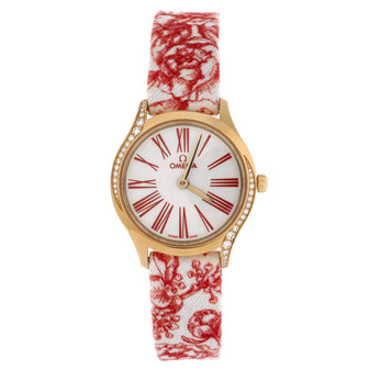 Omega De Ville Tresor Quartz Watch 18K Yellow Gold with Diamond Bezel and Printed Fabric 26