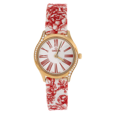 Omega De Ville Tresor Quartz Watch 18K Yellow Gold with Diamond Bezel and Printed Fabric 26