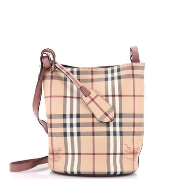 Burberry Lorne Bucket Bag Haymarket Coated Canvas Small