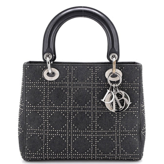 Christian Dior Vintage Lady Dior Bag Cannage Studded Denim Medium