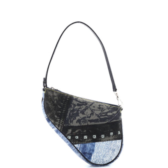 Christian Dior Vintage Saddle Bag Printed Denim Mini