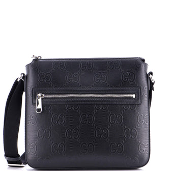 Gucci Front Zip Messenger GG Embossed Perforated Leather Small